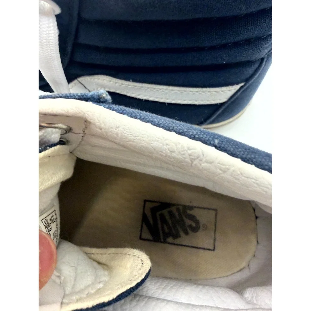 VANS Sk8-Hi Mens 7.5 Sneaker Navy Blue Canvas High Top Lace Up Skateboard Shoes